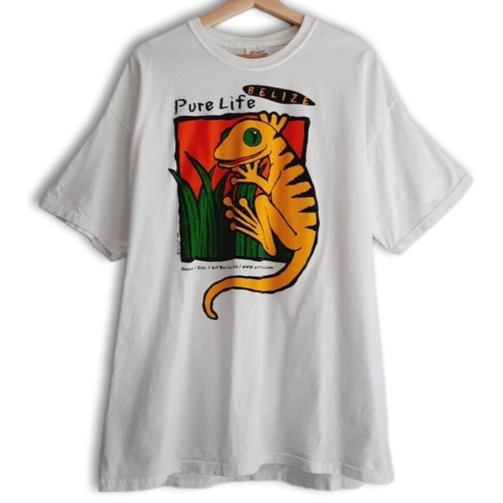 Pure Life BELIZE Retro 90's Gecko Eric Art Box 1999 Crewneck T-Shirt Men's Sz XL